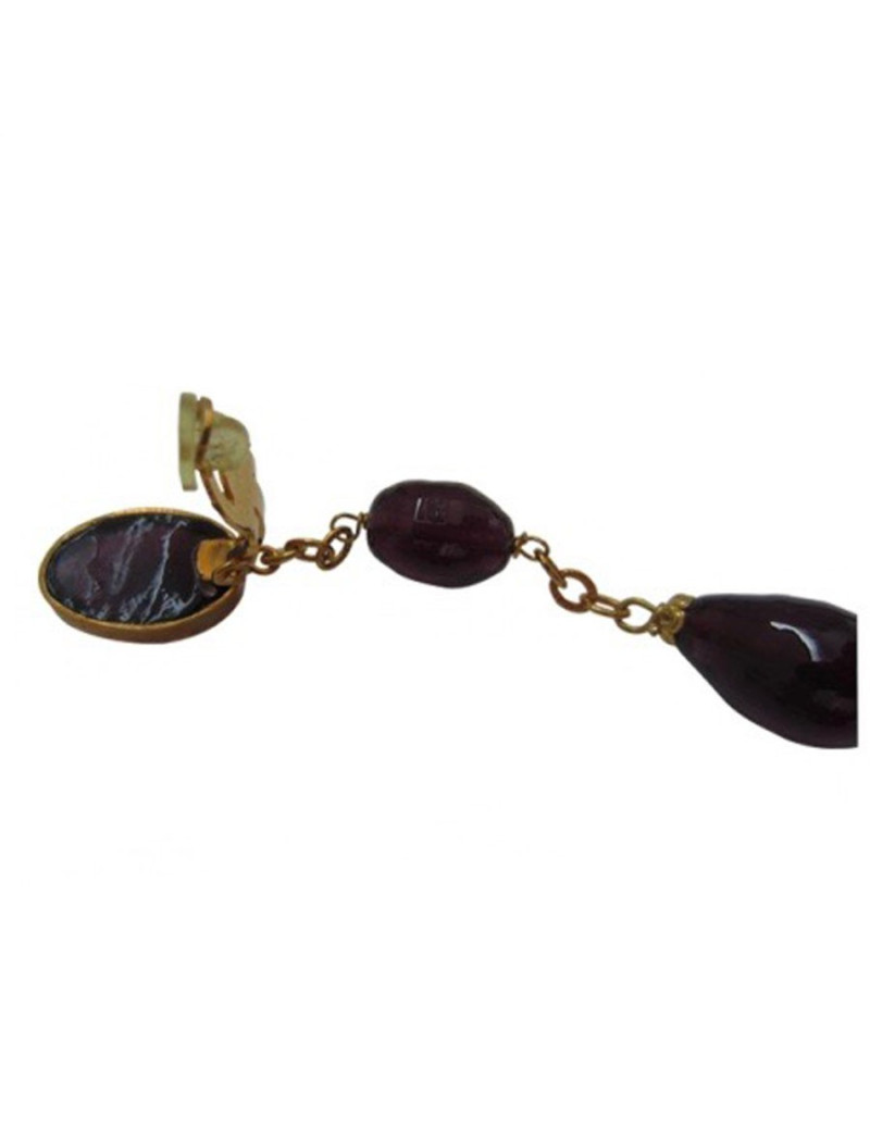 Earrings hanging clips MARGUERITE OF VALOIS in Amethyst glass and gold metal