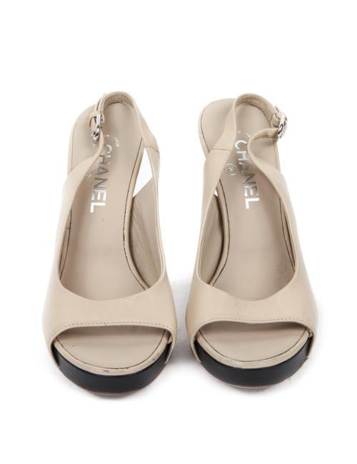 Sandales hautes CHANEL T 38 cuir d'agneau beige