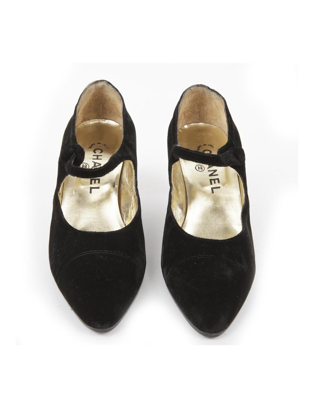 Escarpins Couture Chanel T38 velours de soie noir