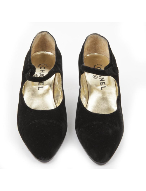 T38 silk velvet black Chanel Couture shoes