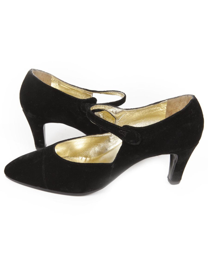 Escarpins Couture Chanel T38 velours de soie noir