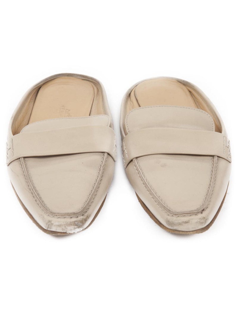 Mules Hermes T 35,5 en cuir beige