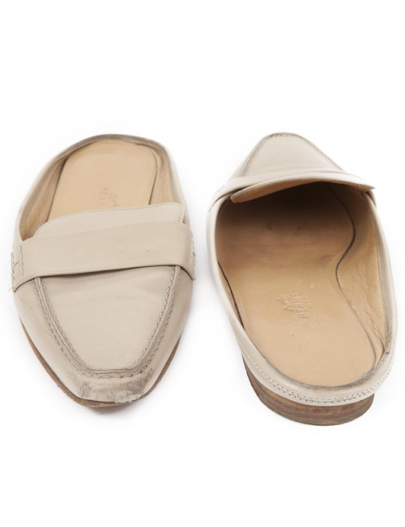 Mules Hermes T 35,5 en cuir beige