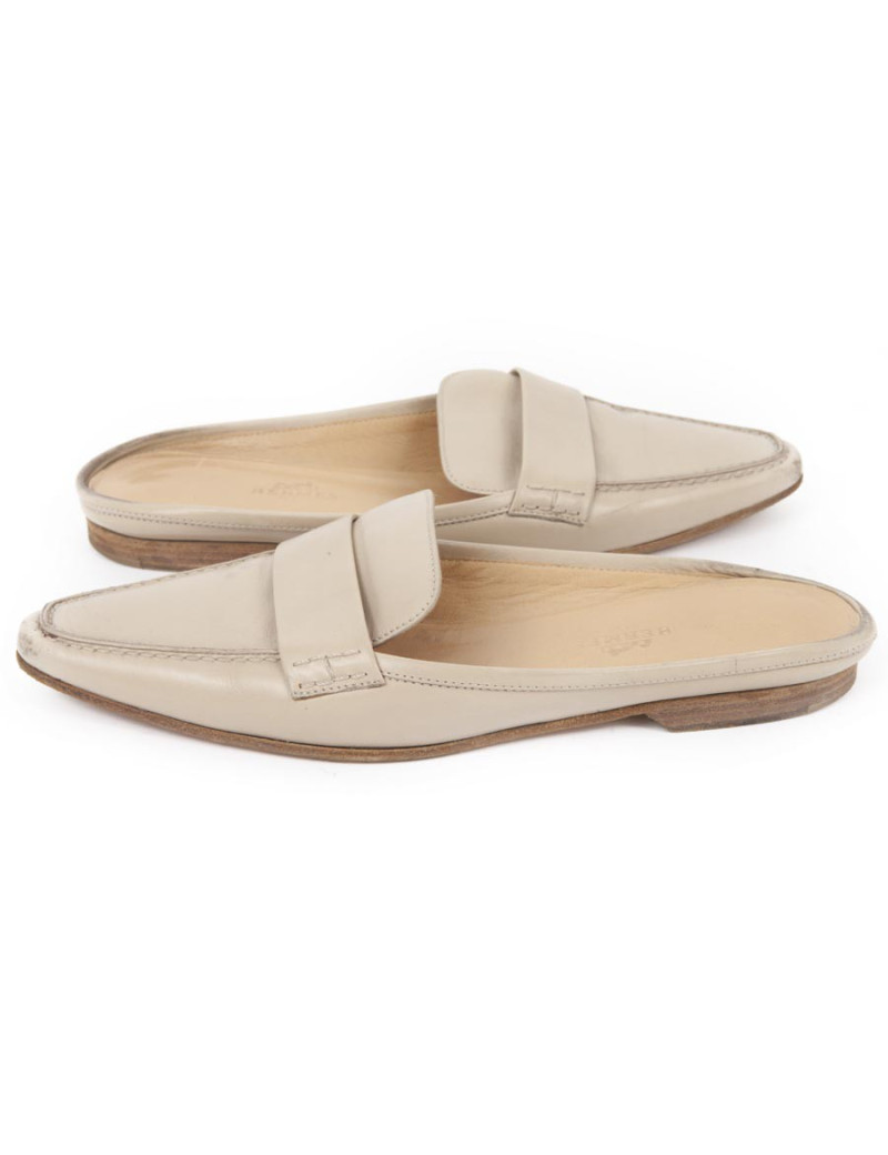 Mules Hermes T 35,5 en cuir beige