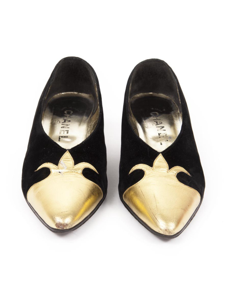 Escarpins Couture Chanel T36 velours soie noir