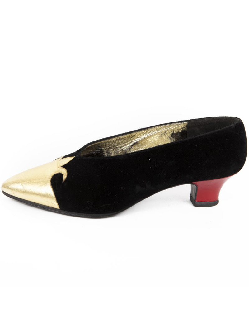 Escarpins Couture Chanel T36 velours soie noir