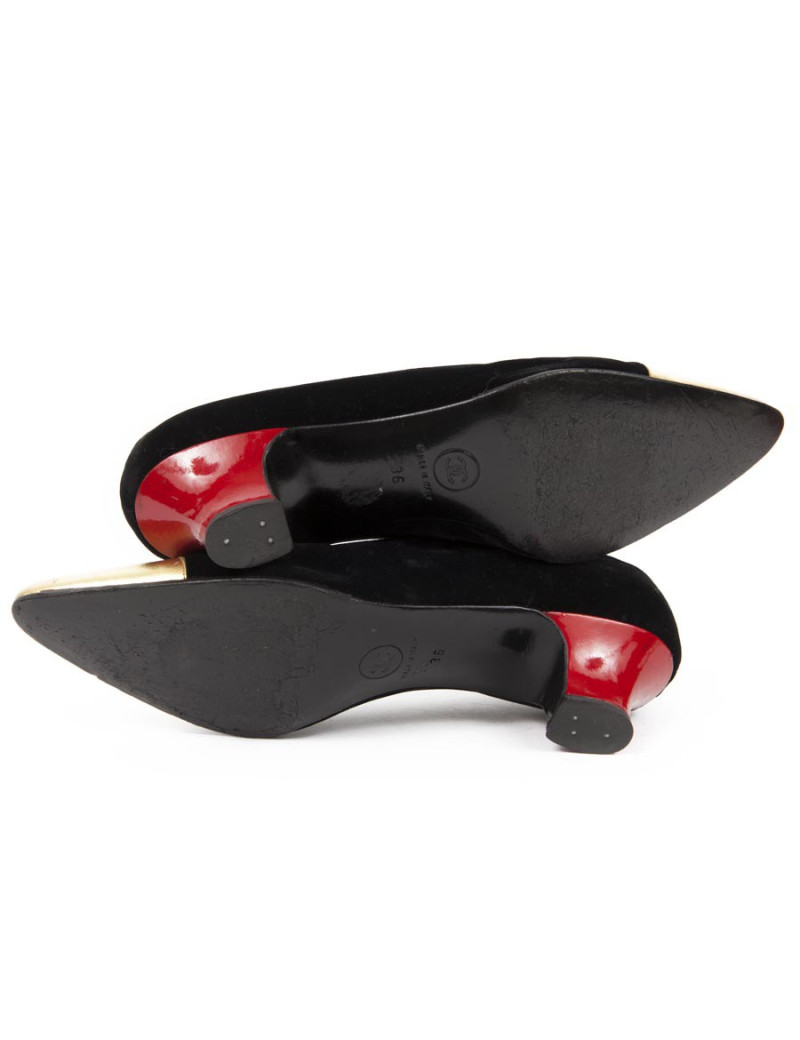 Escarpins Couture Chanel T36 velours soie noir
