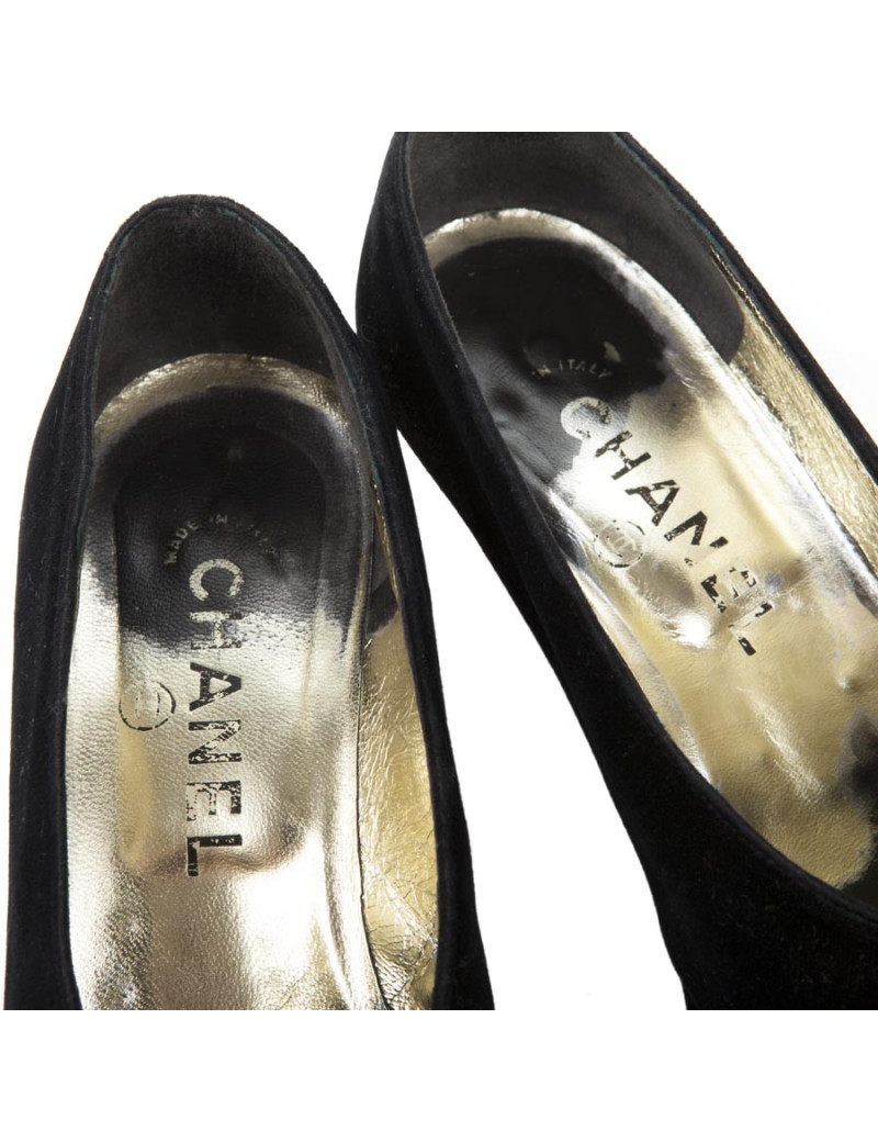Escarpins Couture Chanel T36 velours soie noir