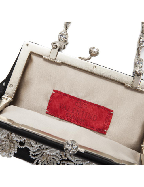 VALENTINO beaded evening bag in black satin silk