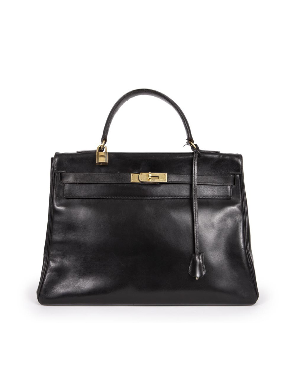 Sac Kelly HERMES en cuir box noir Vintage