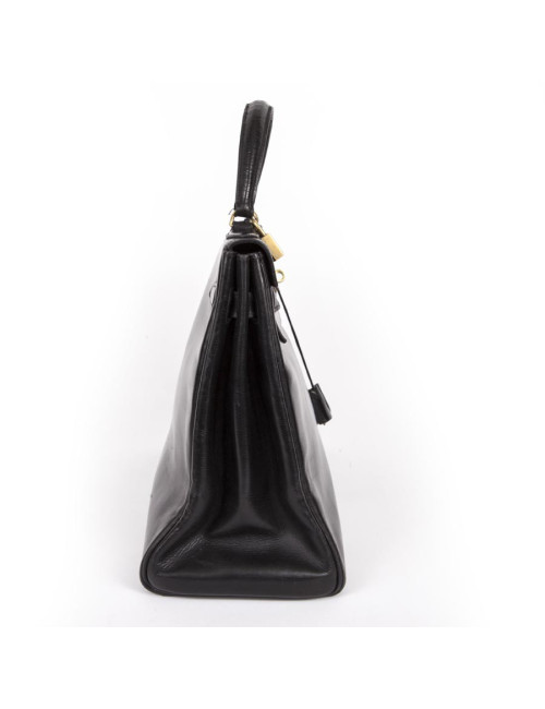 Sac Kelly HERMES en cuir box noir Vintage