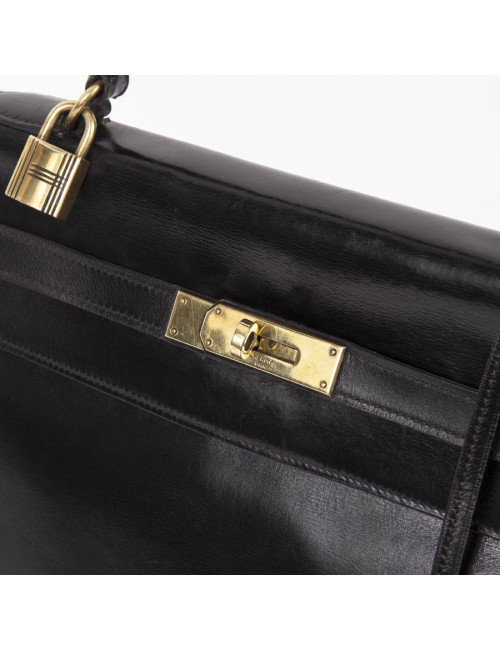 Kelly 35 HERMES box black Vintage leather bag