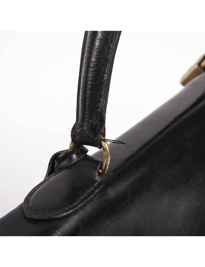 Sac Kelly HERMES en cuir box noir Vintage