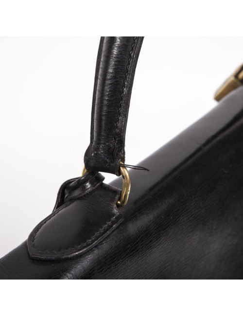 Sac Kelly HERMES en cuir box noir Vintage