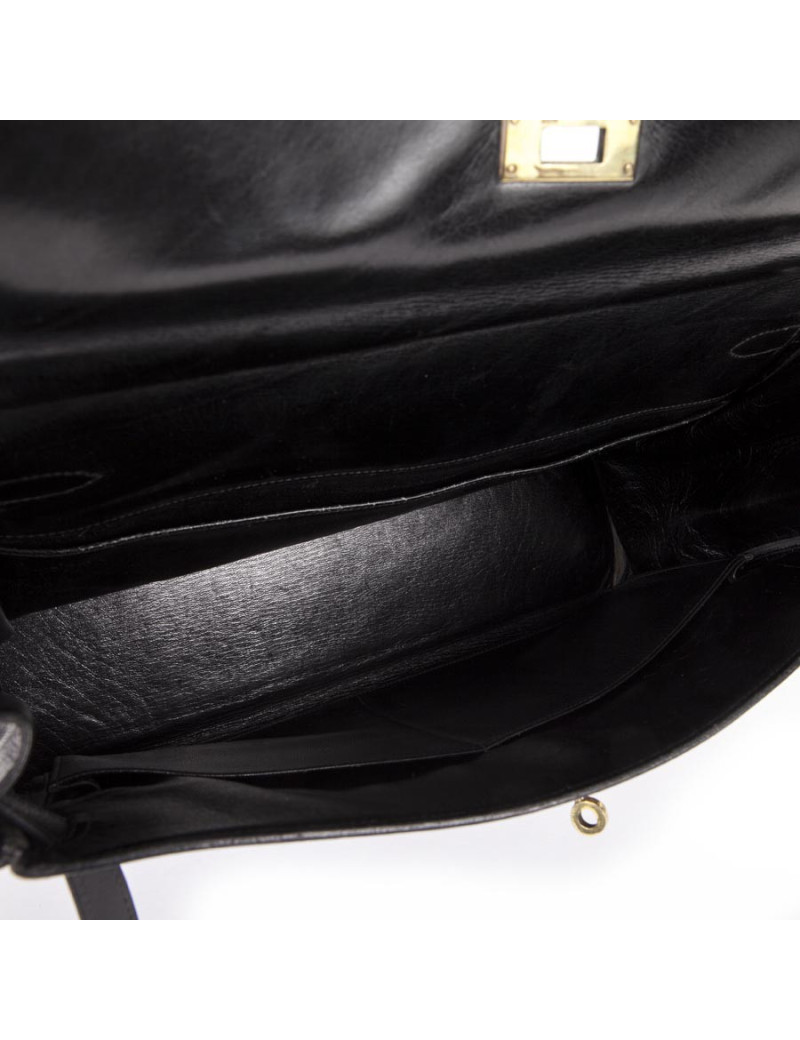 Sac Kelly HERMES en cuir box noir Vintage