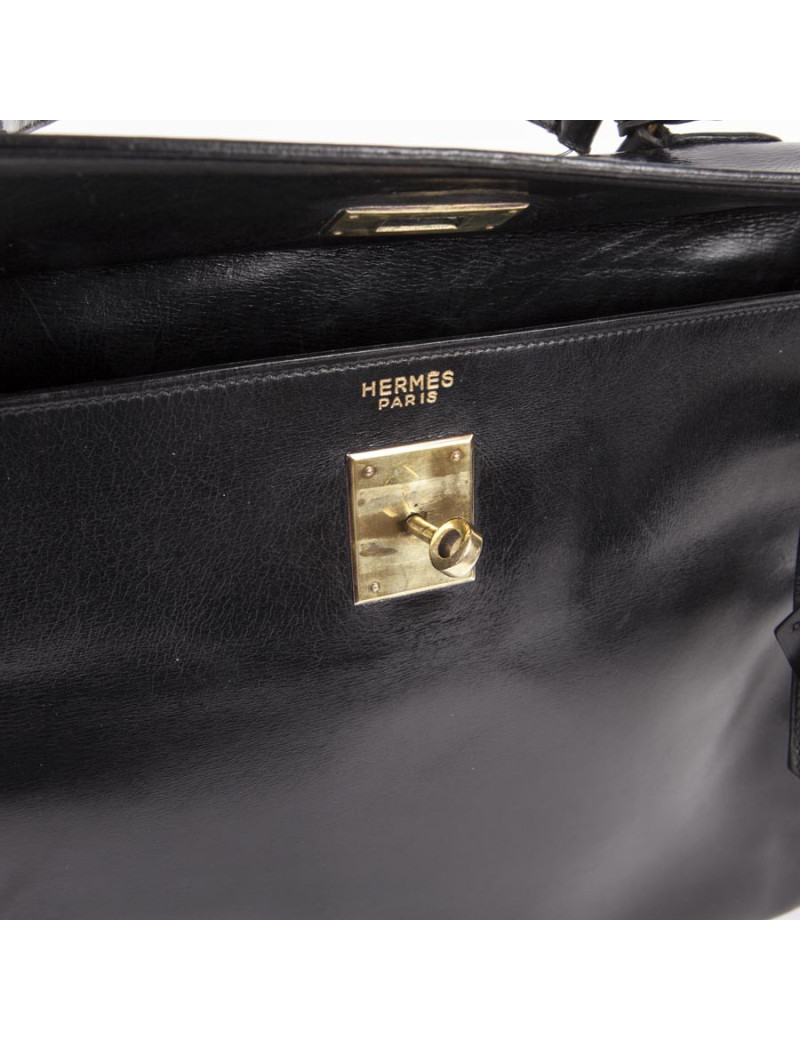 Kelly 35 HERMES box black Vintage leather bag
