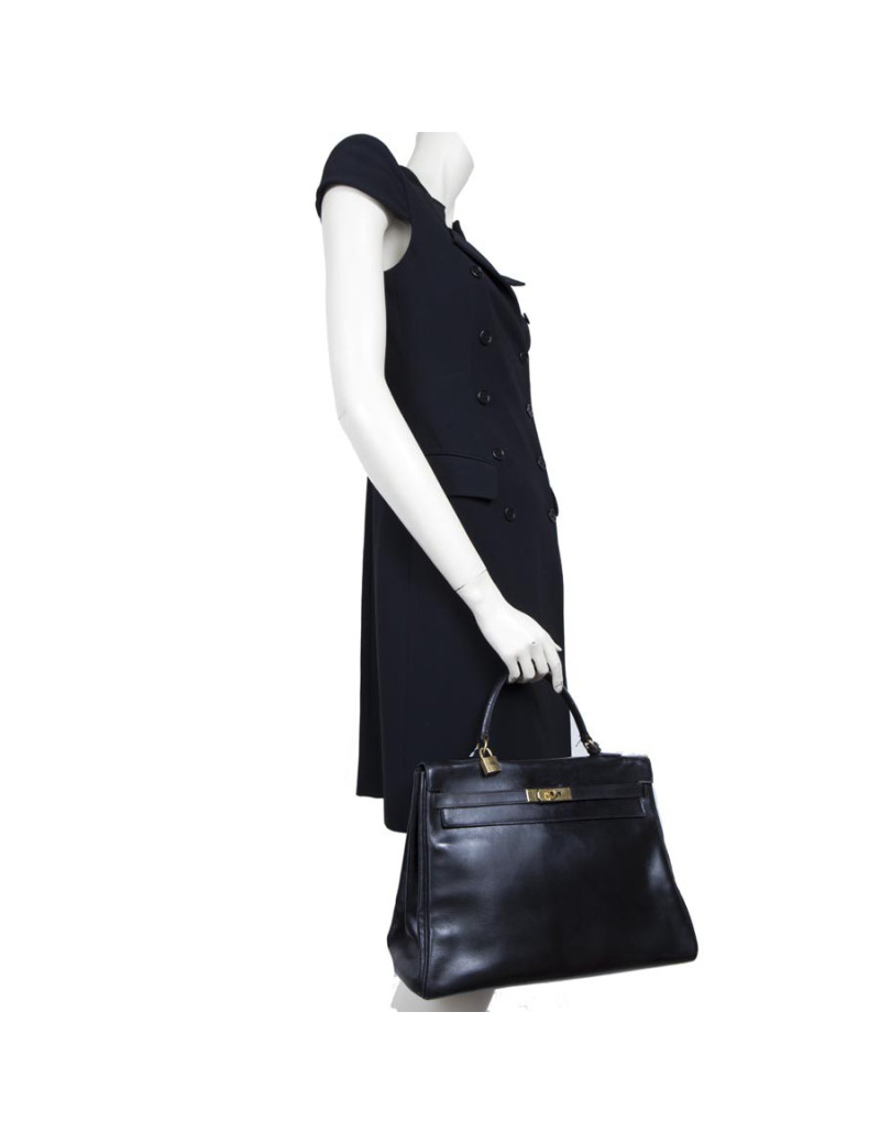 Kelly 35 HERMES box black Vintage leather bag