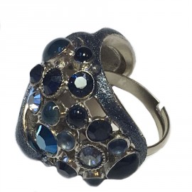 Bague CHANEL haute couture T51 en métal argenté strass et pierres bleues