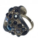 Ring CHANEL couture T51 metal silver rhinestones and blue stones