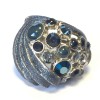 Bague CHANEL haute couture T51 en métal argenté strass et pierres bleues