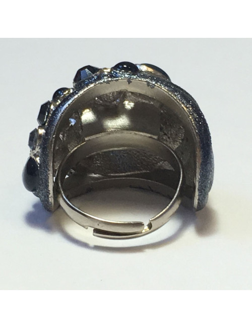 Bague CHANEL haute couture T51 en métal argenté strass et pierres bleues