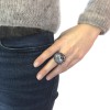 Ring CHANEL couture T51 metal silver rhinestones and blue stones