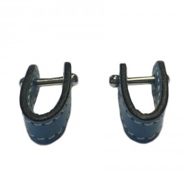 HERMES interchangeable cufflinks in skye blue and dark blue leather