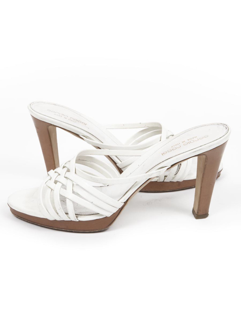 Sandales hautes SERGIO ROSSI T38.5 en cuir blanc