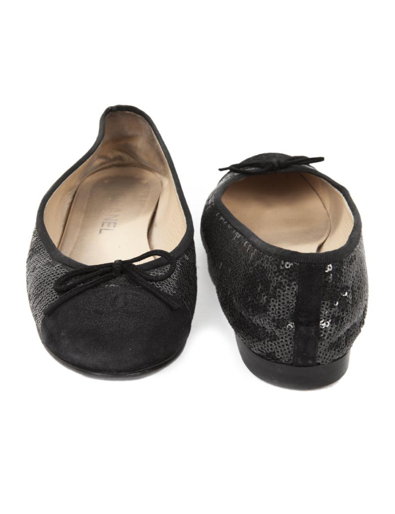 Ballerines CHANEL T 39.5 cuir et sequins 