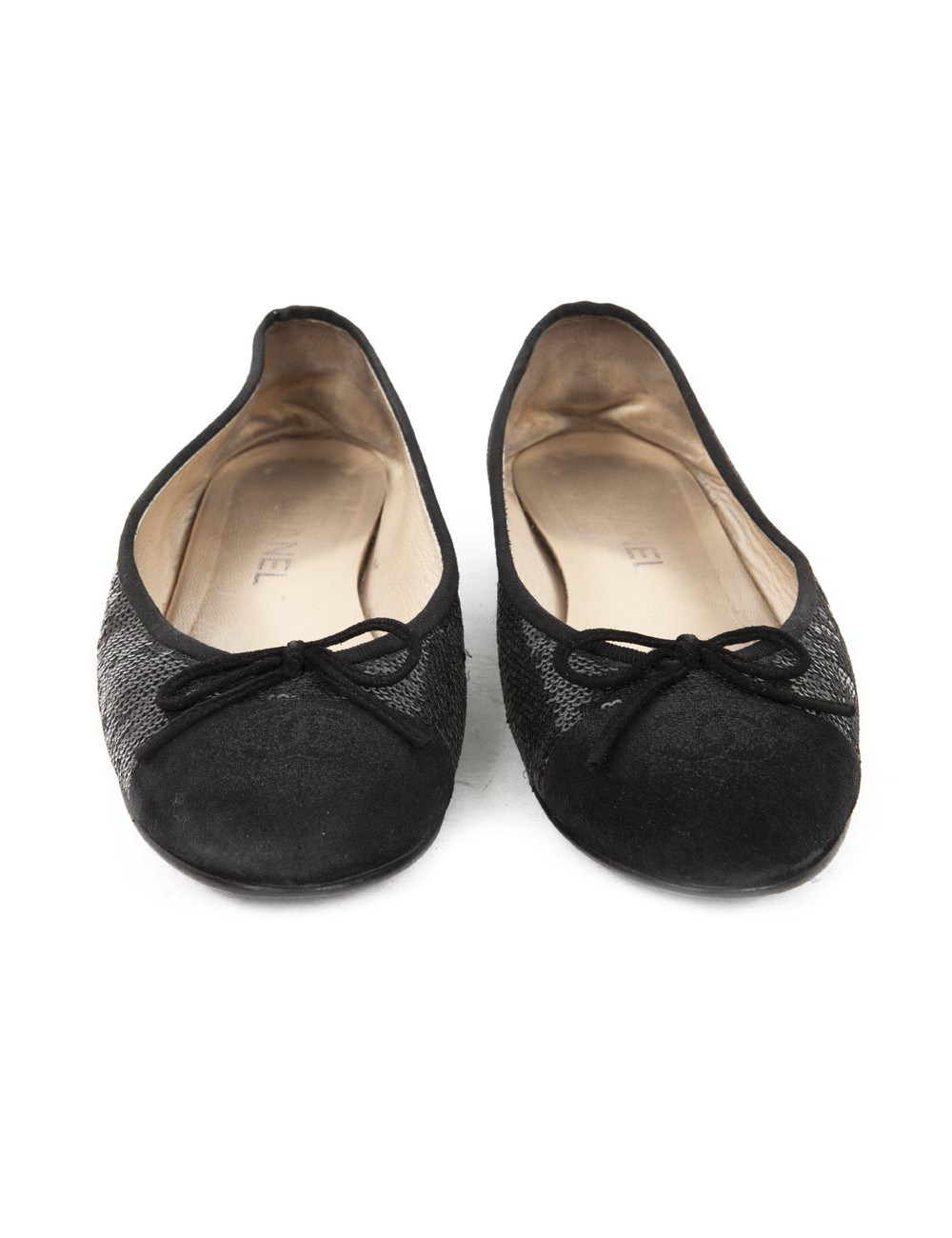 Ballet flats CHANEL T 39.5 leather and shiny black sequins