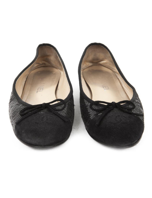 Ballet flats CHANEL T 39.5 leather and shiny black sequins