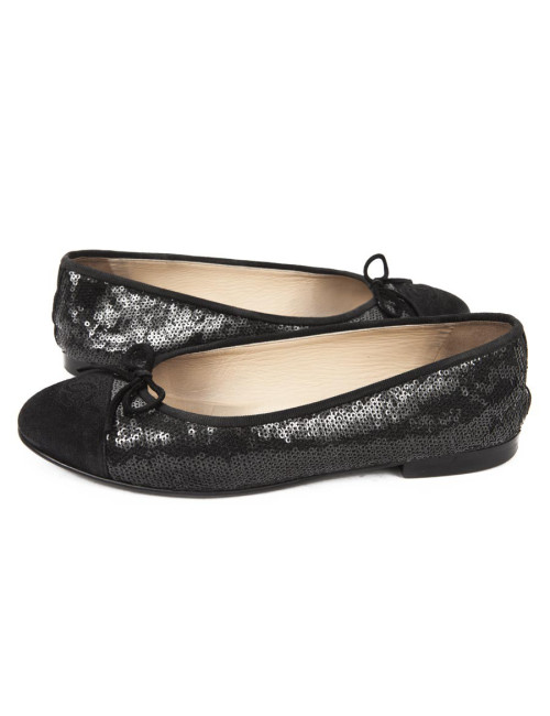 Ballet flats CHANEL T 39.5 leather and shiny black sequins
