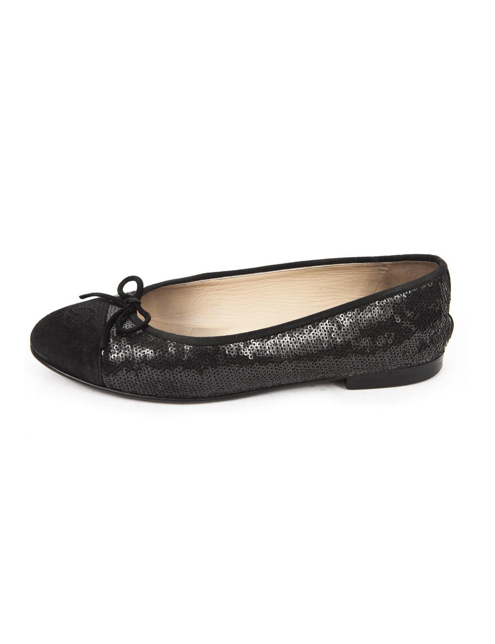 Ballet flats CHANEL T 39.5 leather and shiny black sequins