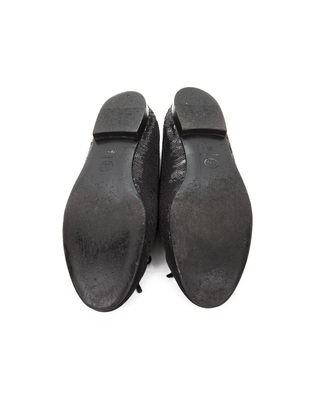 Ballet flats CHANEL T 39.5 leather and shiny black sequins