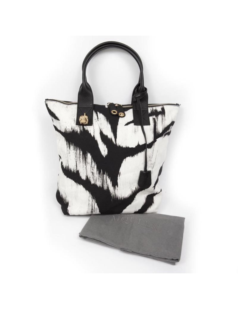 ALEXANDER Mc QUEEN canvas and leather tote bag