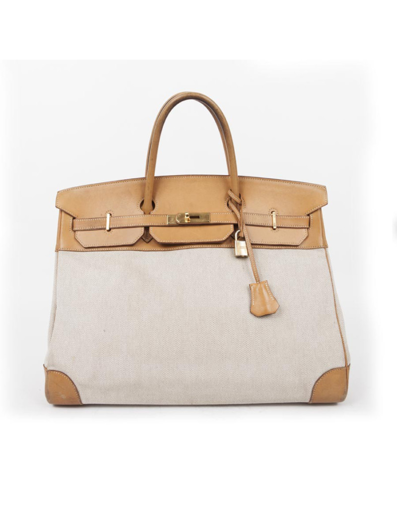 Sac Birkin 40 toile H  et cuir naturel