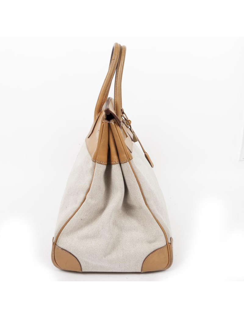 Sac Birkin 40 toile H  et cuir naturel