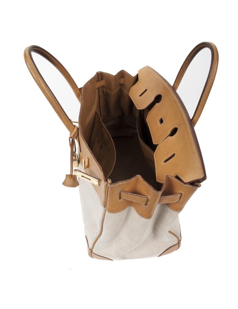 Sac Birkin 40 toile H  et cuir naturel