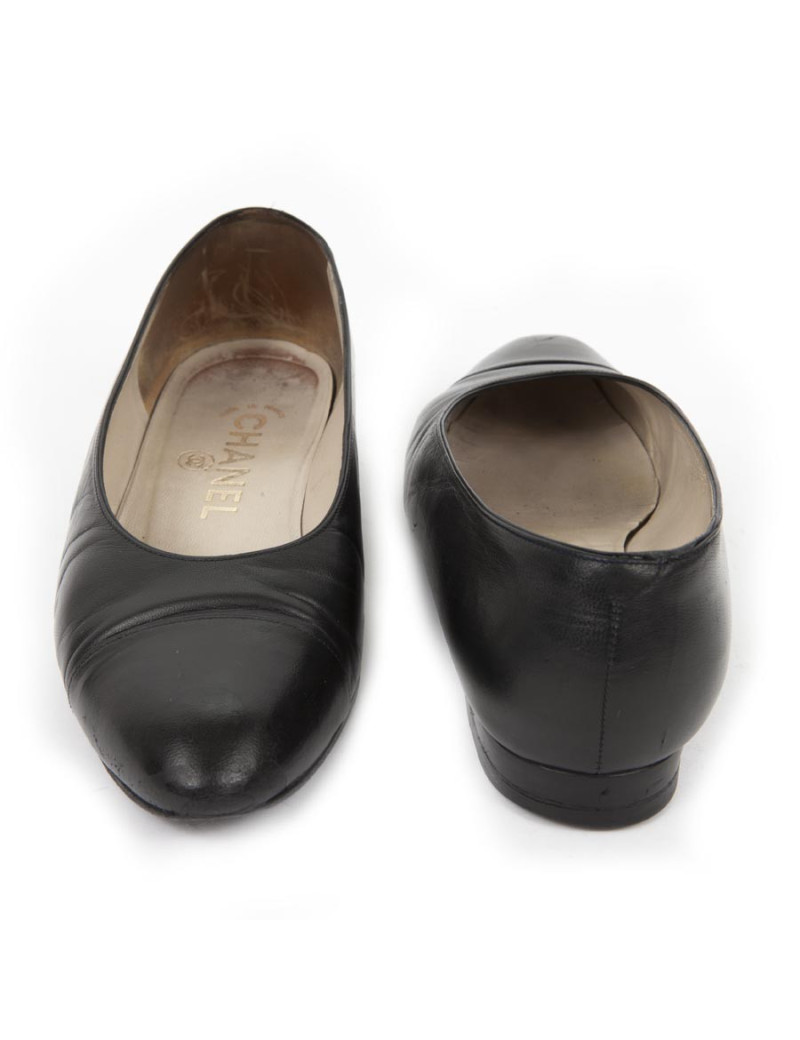 Ballerines CHANEL T 37 cuir noir