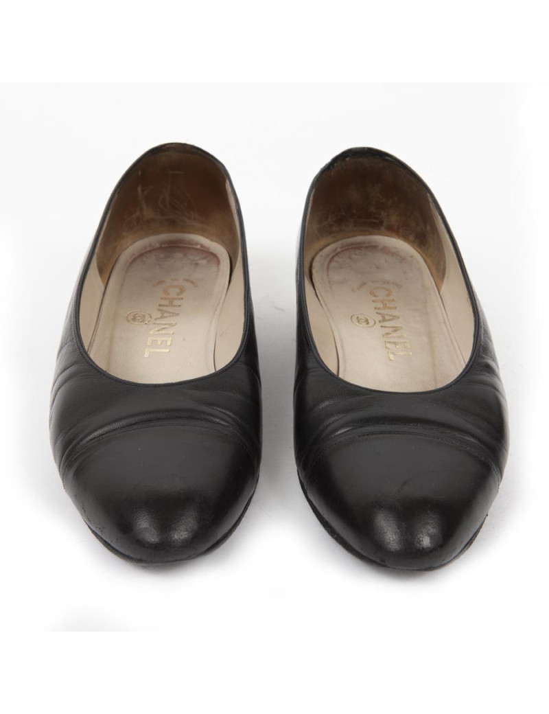 Ballerines CHANEL T 37 cuir noir