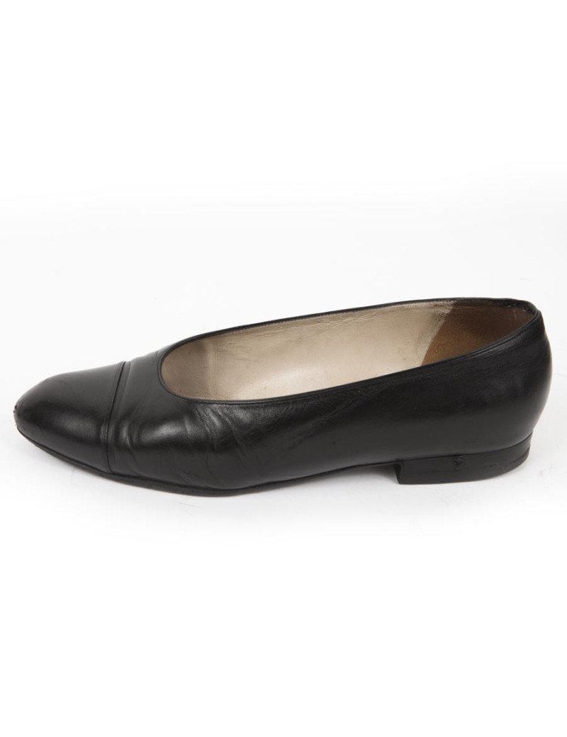 Ballerines CHANEL T 37 cuir noir