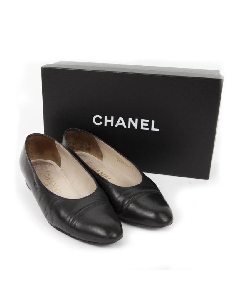 Ballerines CHANEL T 37 cuir noir