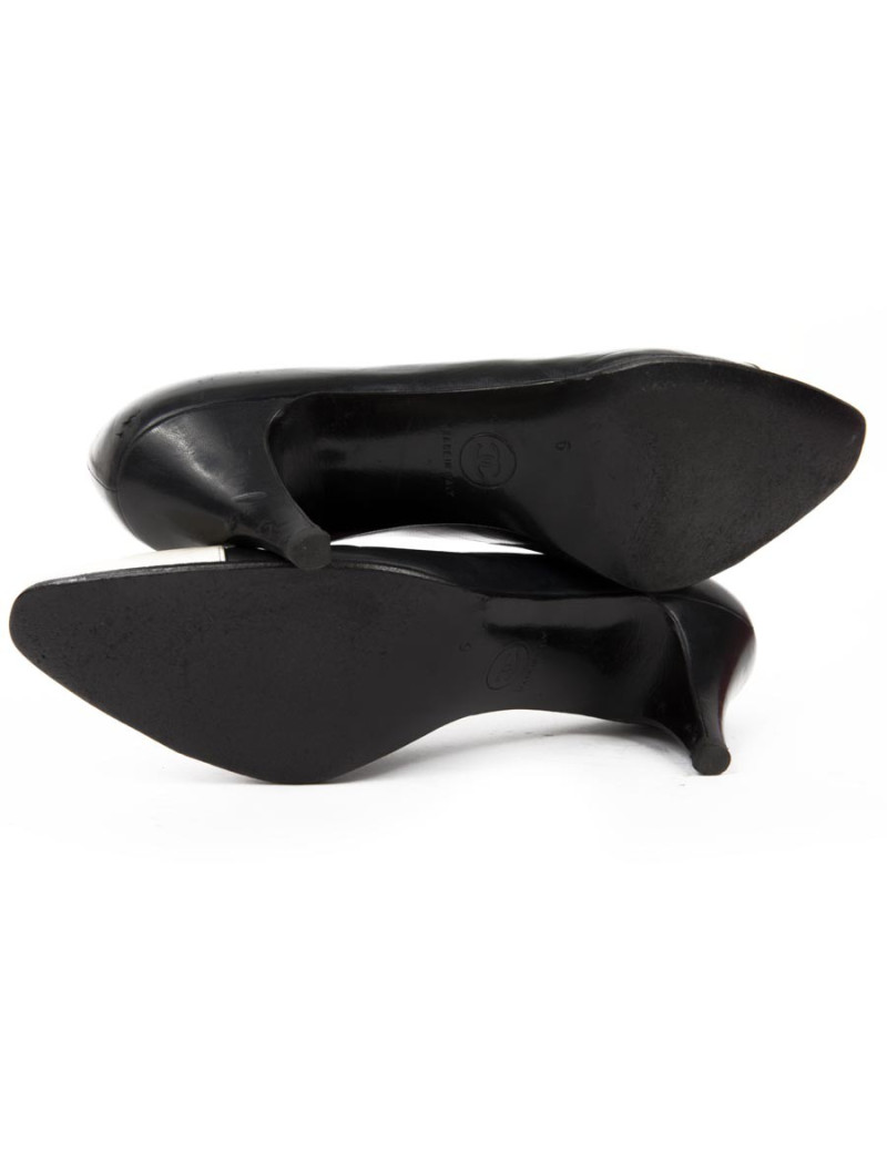 CHANEL T 37 leather Navy Blue and ecru shoes