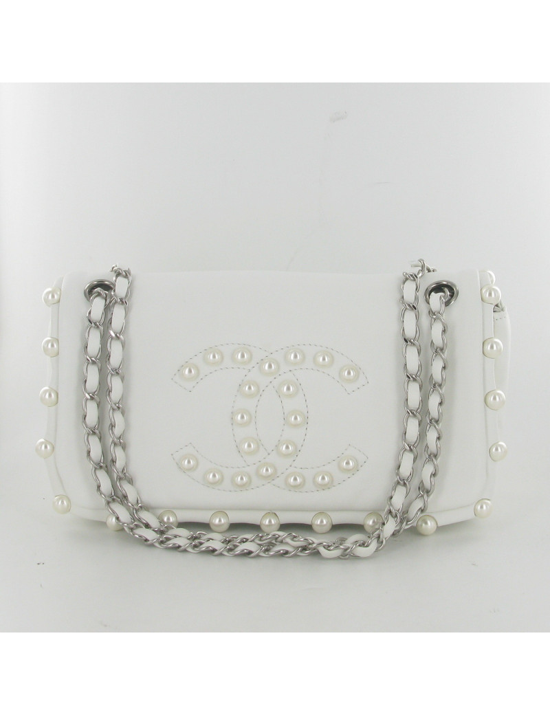 Sac cuir blanc perles nacrées CHANEL