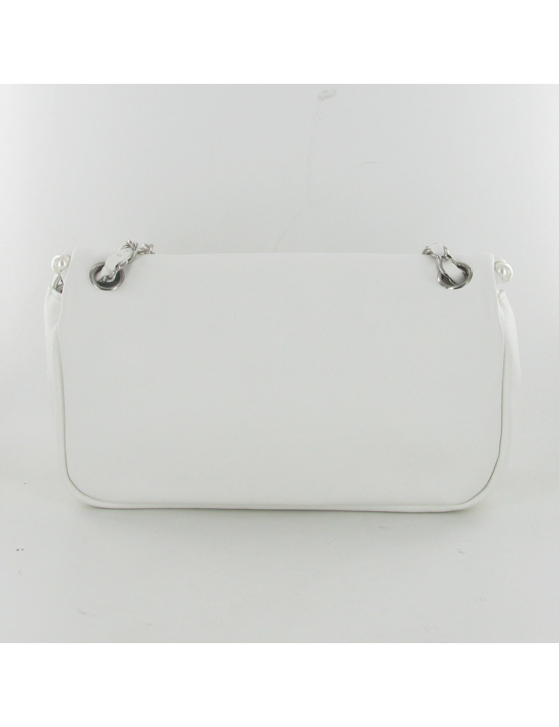 Sac cuir blanc perles nacrées CHANEL