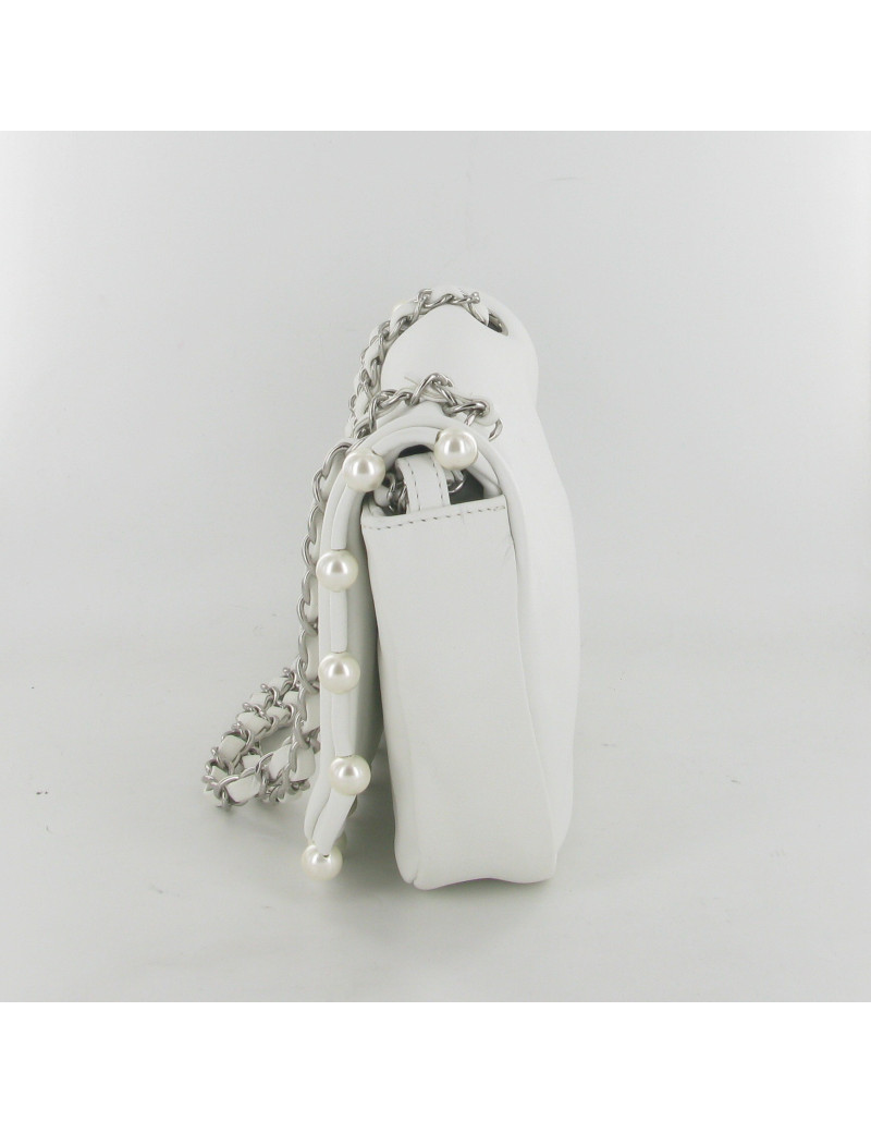 Sac cuir blanc perles nacrées CHANEL