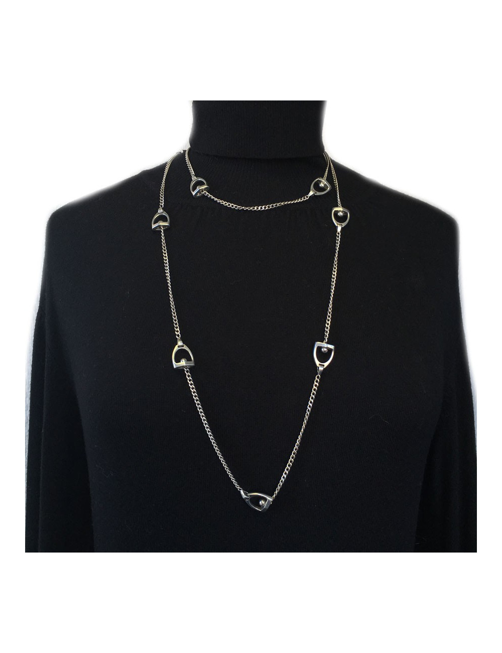 xxx Sautoir "Etriers"HERMES Vintage en argent massif