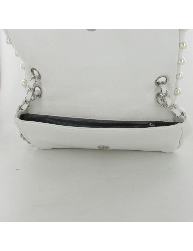 Sac cuir blanc perles nacrées CHANEL