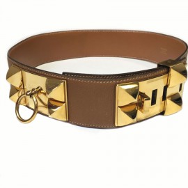 Belt "Fido" HERMES leather gold and Golden jewellery