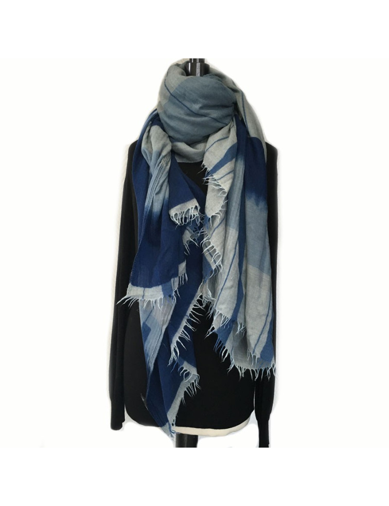 xxx Grand châle HERMES bleu en cachemire laine